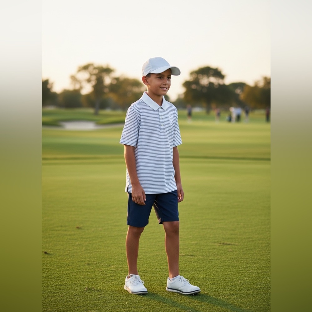 Nike Golf Boys Athletic White Polo with Thin Black Stripes Size Small